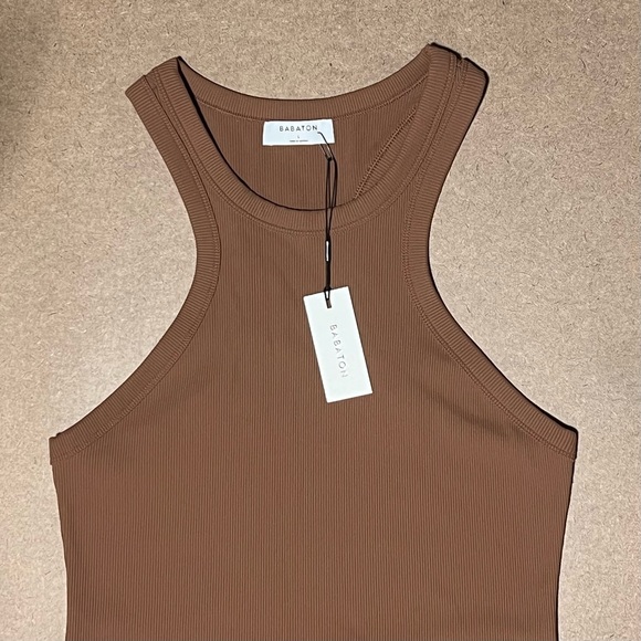 Aritzia Babaton Sculpt Ribbed Racerback Mini Dress in Brown, Size L - Picture 7 of 17